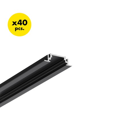 40 stk. 2m aluprofil GROOVE10 BC/UX - Sort anodiseret, indbygget, LED skinne