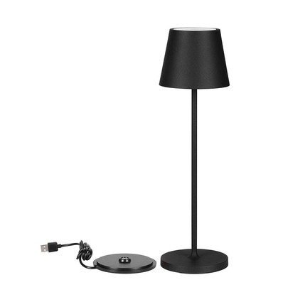 V-Tac opladelig bordlampe, trådløs - Sort, IP54 udendørs bordlampe, touch dæmpbar, model mini