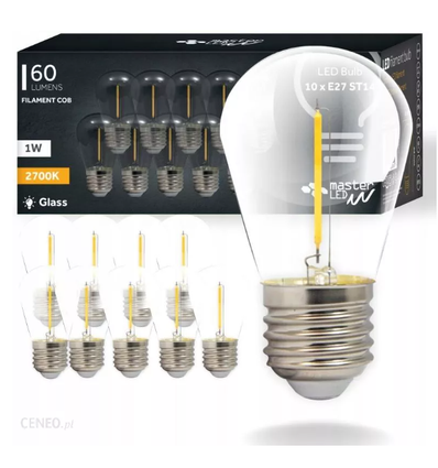 10 stk E27 2W LED pære - ST14, COB filament, klart glas