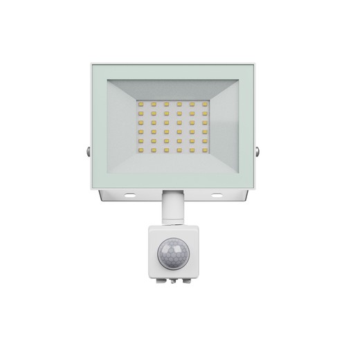 Noctis Lux 4 projektør 30W - kold hvid, 230V, IP44, 141x185x53mm, hvid, PIR sensor