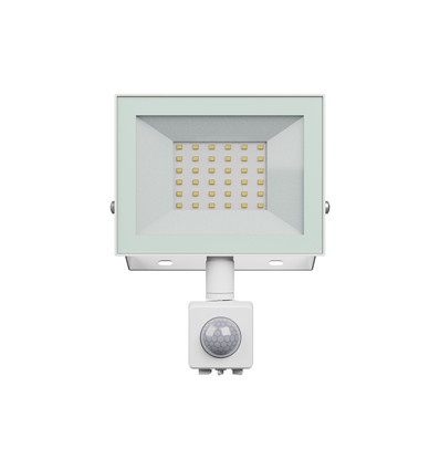 Noctis Lux 4 projektør 30W - kold hvid, 230V, IP44, 141x185x53mm, hvid, PIR sensor