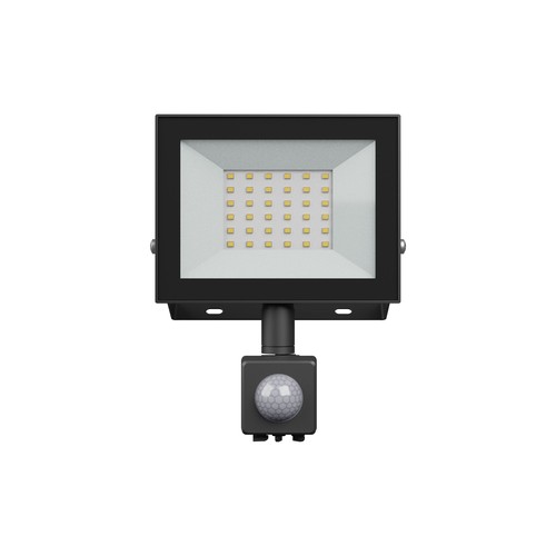 Noctis Lux 4 projektør 30W - varm hvid, 230V, IP44, 141x185x53mm, sort, PIR sensor