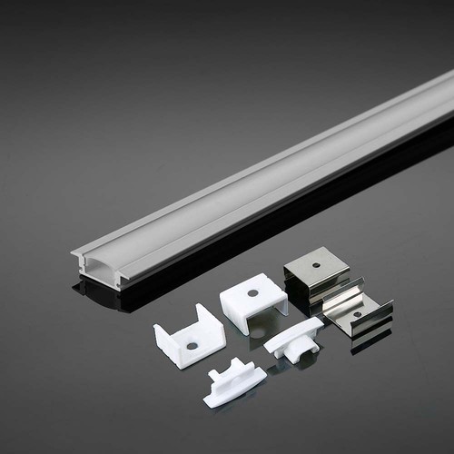 2m indbygningsprofil i aluminium, hvid - Inkl. mælkehvidt cover, til 12mm LED strip, 2000x24.7x7mm