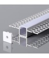 2m Alu profil til indbygning, sølv - 2000x55x15mm, inkl. mælkehvidt cover, max 12,4mm strip, IP20