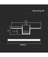 Monteringssæt med diffuser til LED-strip - 2000x55x15mm, Sølv Hus
