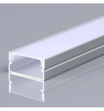 2m Alu profil til LED strips, sølv - 20x10mm, inkl. satin cover, overflademonteret