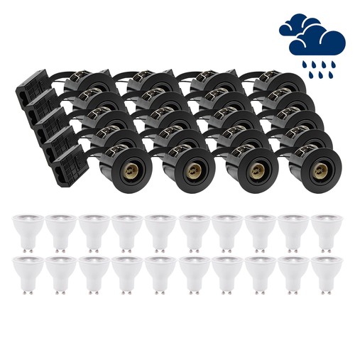 20 stk. LEDlife indbygningsspot Inno88 Udendørs - Inkl. 6W GU10, Sort, IP44, godkendt i isolering