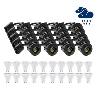 20 stk. LEDlife indbygningsspot Inno88 Udendørs - Inkl. 4,5W GU10, Sort, IP44, godkendt i isolering