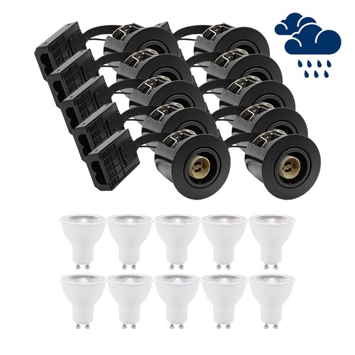 10 stk. LEDlife indbygningsspot Inno88 Udendørs - Inkl. 6W GU10, Sort, IP44, godkendt i isolering