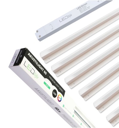 Troldtekt LED dæmpbar Skinnesæt 6x60 cm - Planforsænket, Fjernbetjening dæmpbar, Akustilight inkl. ledninger og driver