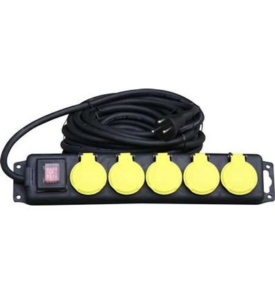 Outlet: Forlængerledning (5-Stikdåse) m/Afbryder 15 Meter, 3G1, 13A - Sort