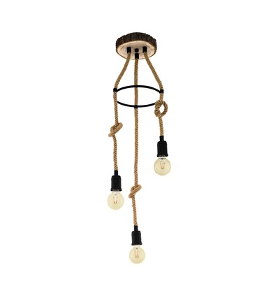 Outlet: EGLO Rampside Pendel Lampe til 3xE27 Ø30 i Sort/Natur
