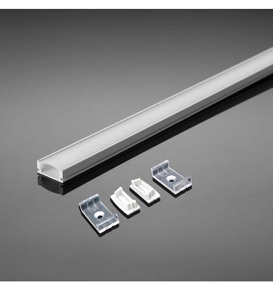 2m hvid aluprofil sæt - LED-strip profil, overflademontering, 200x2,35x1,04cm
