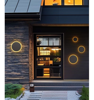 18W Væglampe - IP44 udendørs, Ø25cm, 3 lyskulører, Sort, CCT