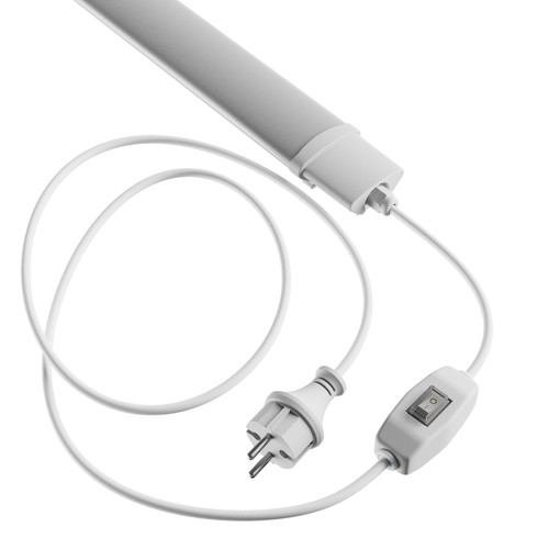 120cm 36W LED armatur m. stik og afbryder - IP65, 2m kabel + stik, tænd/sluk