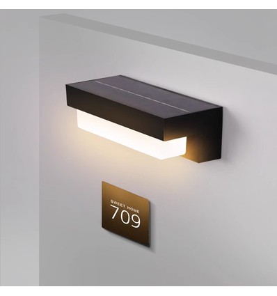 Solcelle CCT væglampe - IP54, 3 lyskulører, sort, firkantet, skumringssensor