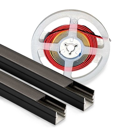Lys til akustikpanel, 240cm, sort - Komplet sæt med aluprofil og COB LED strip