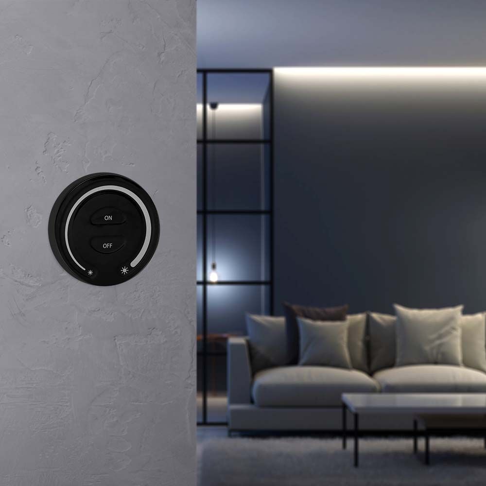 Touch dæmper til LED strips, sort - Trådløs, batteridrevet, til 12V/24V, vægmonteret