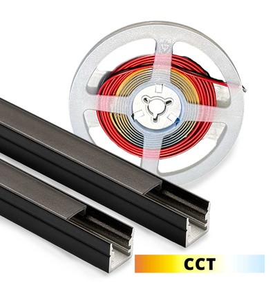 Lys til akustikpanel, 240cm, sort - Komplet sæt med aluprofil og CCT LED strip