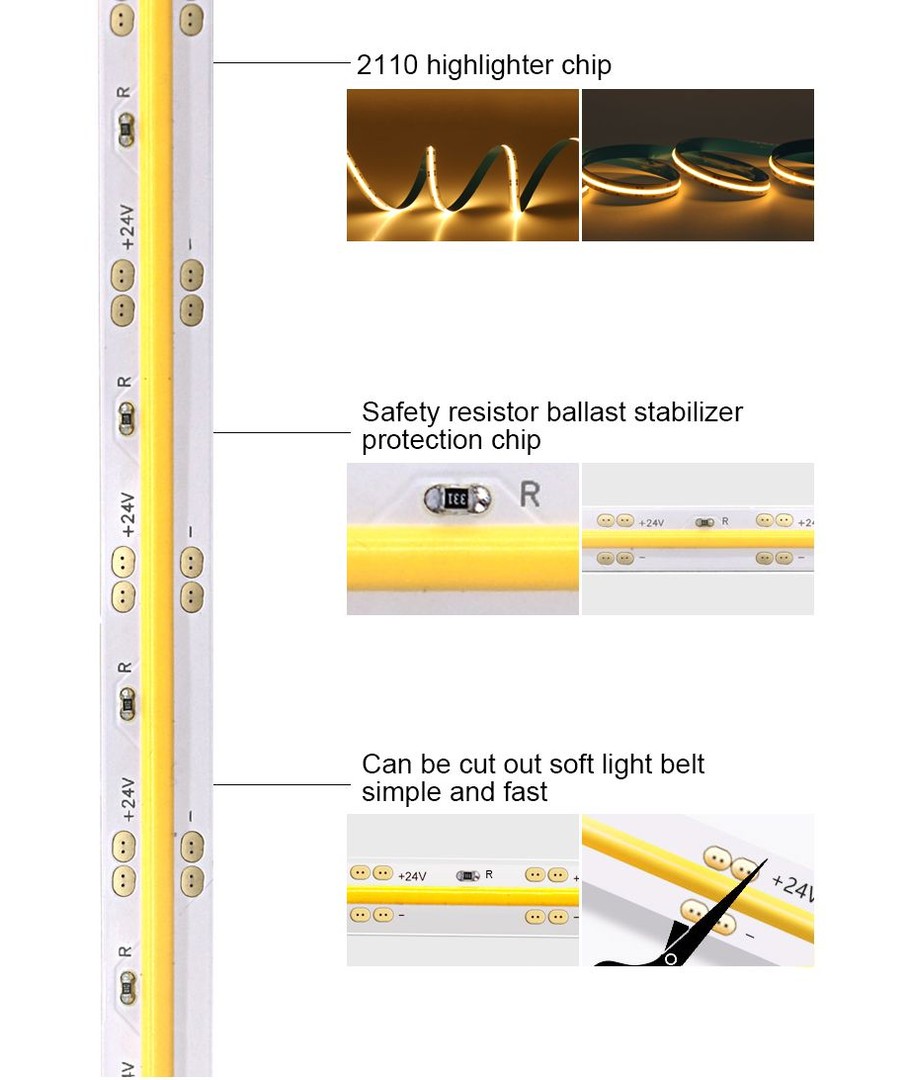 Led Cable Outlet Outlet: LED-Line COB LED Strip 24V, 8W/m, 6000K, Ra90 - 5 Meter