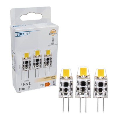 Outlet: Capsule LED G4 LED Pære 12V, 1W i 2700K, Dæmpbar - 3-Pak