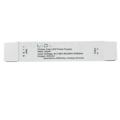 300W 24V strømforsyning - Flicker free, 24V DC, 12,5A, IP20 indendørs