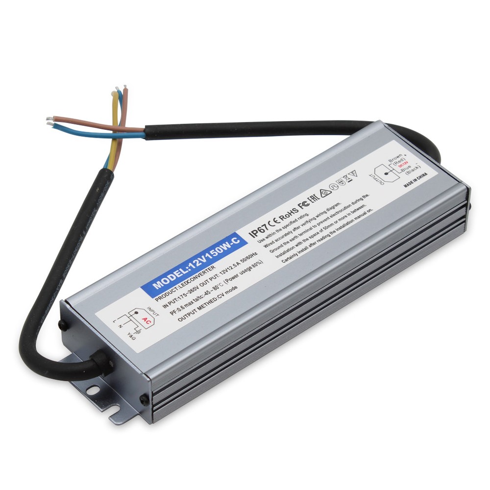 150W / 12V DC strømforsyning - 12,5A, IP67 vandtæt billede