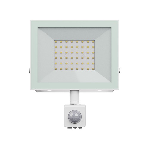 50W projektør med sensor - IP44, Hvid, arbejdslampe, PIR sensor