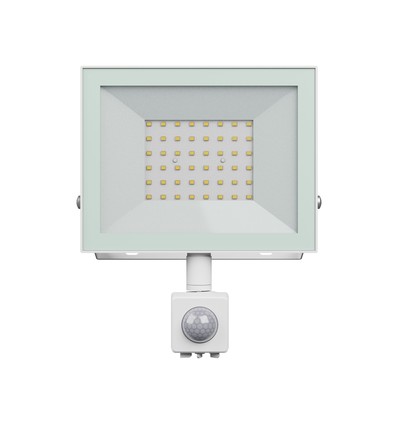 50W projektør med sensor - IP44, Hvid, arbejdslampe, PIR sensor