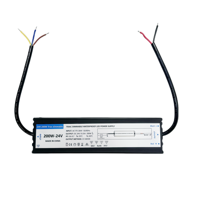 200W / 24V DC dæmpbar strømforsyning - 8.33A, IP67, Triac