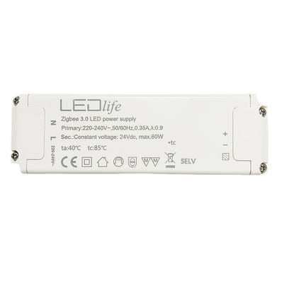 Zigbee 60W strømforsyning - Hue kompatibel, 24V DC, 2,5A, IP20 indendørs