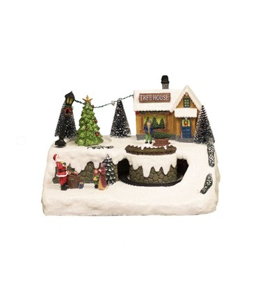 Dekorativ Juleby (Treehouse Town) med LED lys og musik