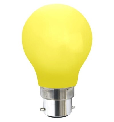 Farvede B22 LED Pære På 1W i Gul, Ø55, 230V - 360°