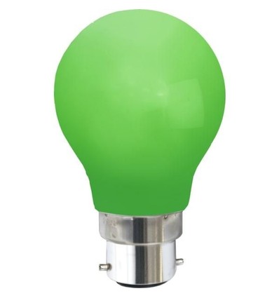 Farvede B22 LED Pære På 1W i Grøn, Ø55, 230V - 360°