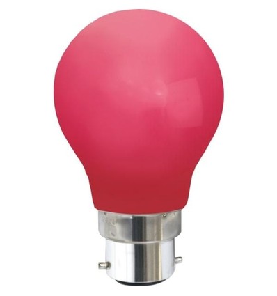 Farvede B22 LED Pære På 1W i Rød, Ø55, 230V - 360°