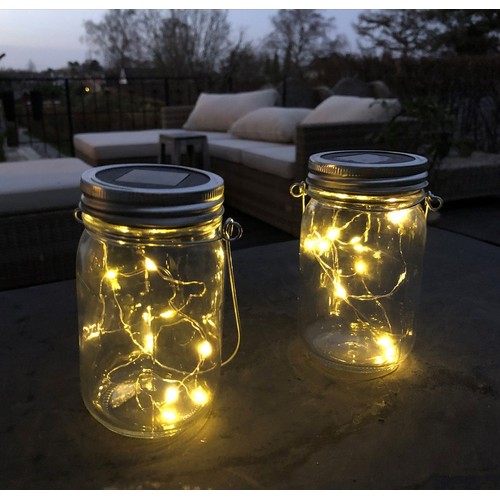 Glas Med Solcelle LED Lyskæde (Bordlampe) IP44 i Klar - 2-Pak
