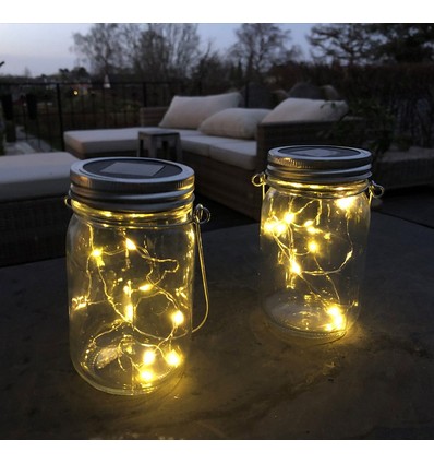 Glas Med Solcelle LED Lyskæde (Bordlampe) IP44 i Klar - 2-Pak