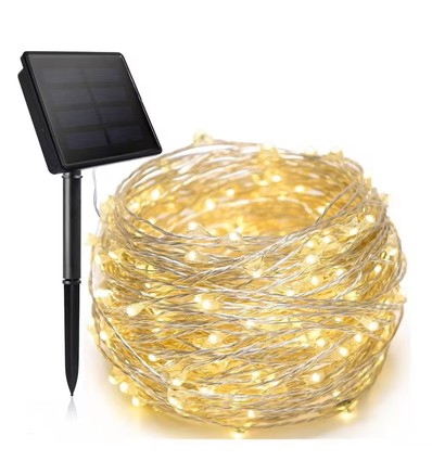 Solcelle Lyskæde Med 200 Micro LED Lys i 2700K - 20 Meter