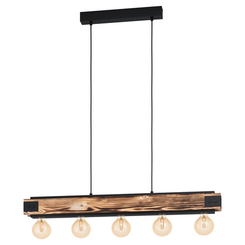 EGLO Layham Pendel Lampe Til 5xE27 i Træ/Sort