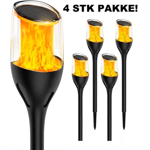 Eksklusiv LED Solcelle Fakkel, IP65 i Sort - (4 Stk. Pakke)