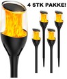 Outlet: Eksklusiv LED Solcelle Fakkel, IP65 i Sort - (4 Stk. Pakke)