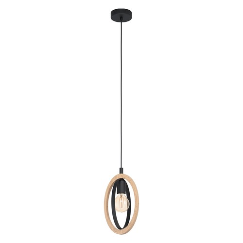 Outlet: EGLO Basildon Pendel Lampe Til E27 i Træ/Sort
