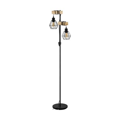 Outlet: EGLO Townshend 5 Gulvlampe Med 2 x E27 Lampeskærm i Sort/Træ