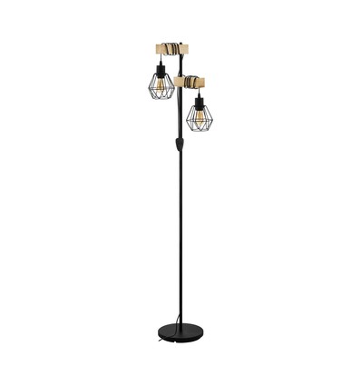 Outlet: EGLO Townshend 5 Gulvlampe Med 2 x E27 Lampeskærm i Sort/Træ