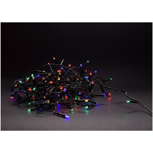 Outlet: 5 m. multicolor LED julelyskæde - 50 LED, IP44 udendørs, IR fjernbetjening, timer, batteri