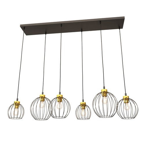 Nando 6 Sort/Guld pendellampe - Ø24 cm, E27, 230V, uden lyskilde
