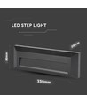 3W Trappelys - LED, 3000K, Sort hus, Rektangel.