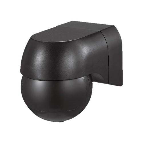 PIR vægsensor med bevægeligt hoved, IP44 - 180 grader, 12m rækkevidde, sort, udendørs og indendørs