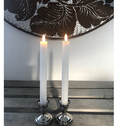 Outlet: LED kronelys Med 3D Flamme 25cm i Hvid - 2-pak
