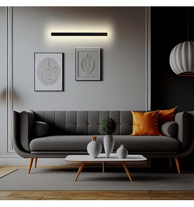 16W Væg lys, indirekte, 16W - 3000K Sort, 1010*60*50mm, IP65 inde/ude.